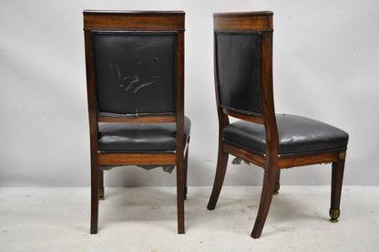 French Empire Solid Mahogany Regency Side Chairs Figural Bronze Ormolu - a Pair