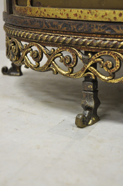 French Victorian Wrought Iron Oscar Bach Demilune Marble Top Console Cabinet