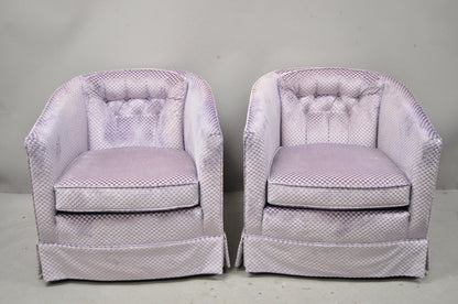 Pair Mid Century Modern Milo Baughman Style Purple Barrel Back Lounge Chairs