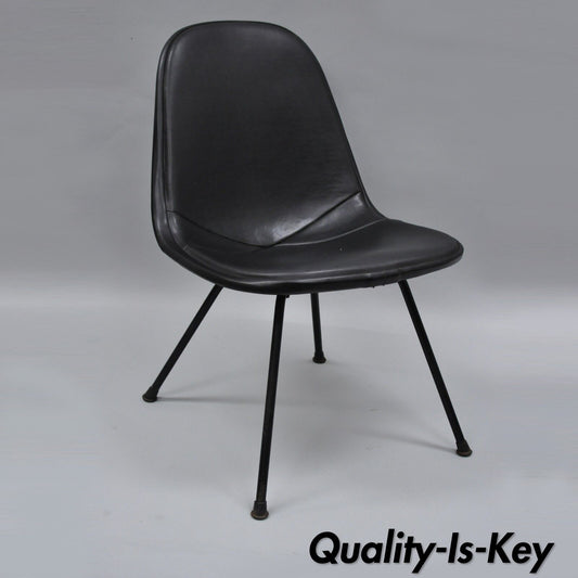Herman Miller Vintage Eames DKX Chair Black Upholstered Padded Vinyl Wire Frame