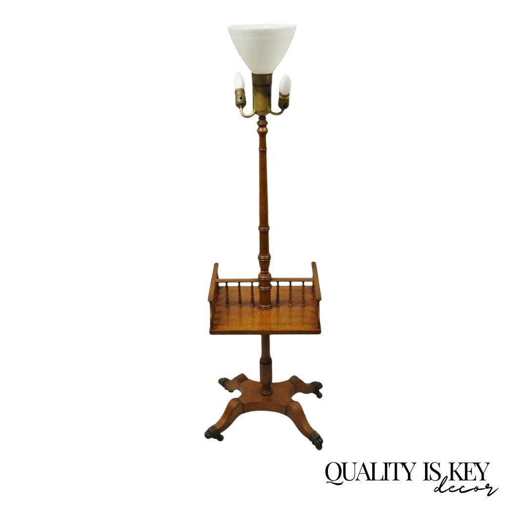 Vintage English Regency Style Mahogany Floor Table Lamp with Carved Harp Gallery