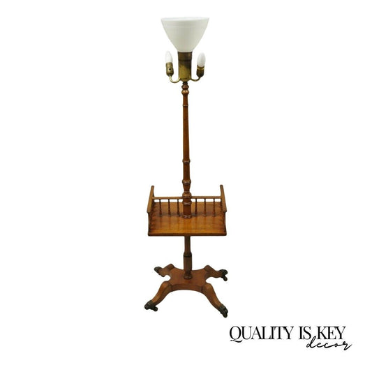 Vintage English Regency Style Mahogany Floor Table Lamp with Carved Harp Gallery