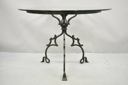 Wrought Iron Gothic Style Scrolling Base Round Glass Top Center Table