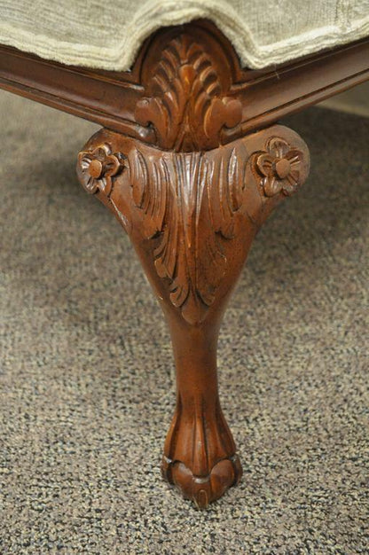 Oversized Carved Mahogany Ball and Claw Chippendale Style Wingback Arm Chair
