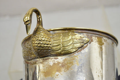 Vintage Italian Regency Silver Plated Champagne Chiller Ice Bucket w Brass Swans