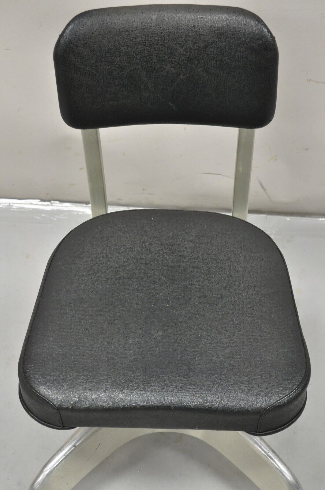 Vintage Emeco Corp Art Deco Brushed Aluminum Black Swivel Office Desk Chair
