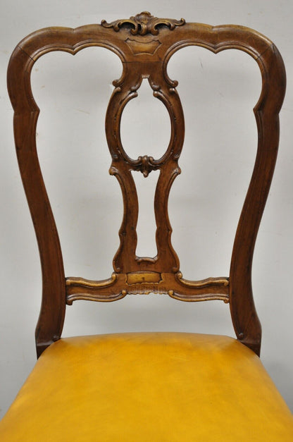 French Louis XV Carved Walnut Cabriole Leg Leather Upholstered Accent Side Chair