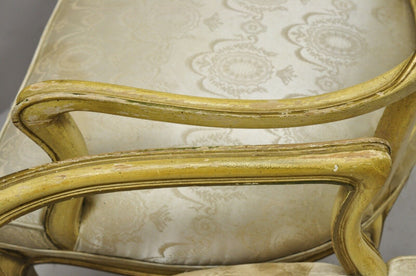 Vintage Italian Provincial French Louis XV Yellow Cane Back Dining Arm Chairs