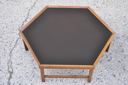 Vintage Mid Century Modern Walnut Hexagonal Coffee Table with Black Masonite Top