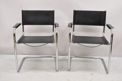 Vtg Italian Model S34 Arm Chair after Mart Stam for Cesca Black Leather - Pair