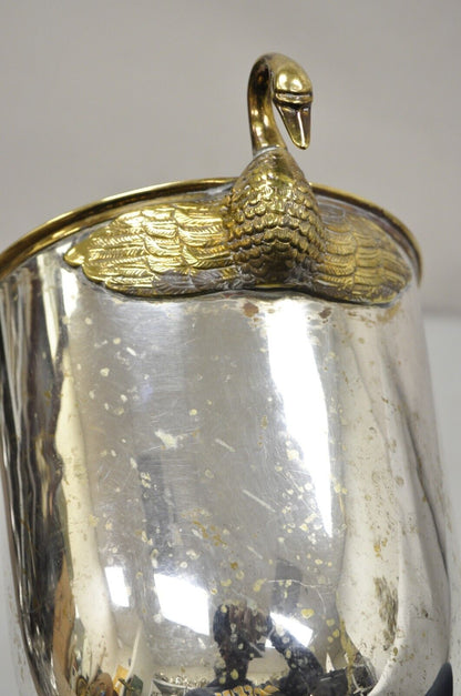 Vintage Italian Regency Silver Plated Champagne Chiller Ice Bucket w Brass Swans