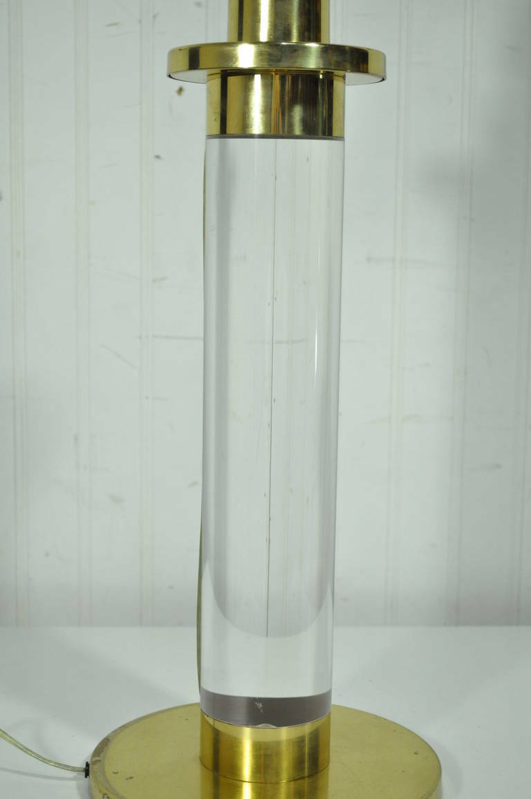 Vtg Mid Century Modern Lucite Brass Column Table Desk Lamp after Karl Springer