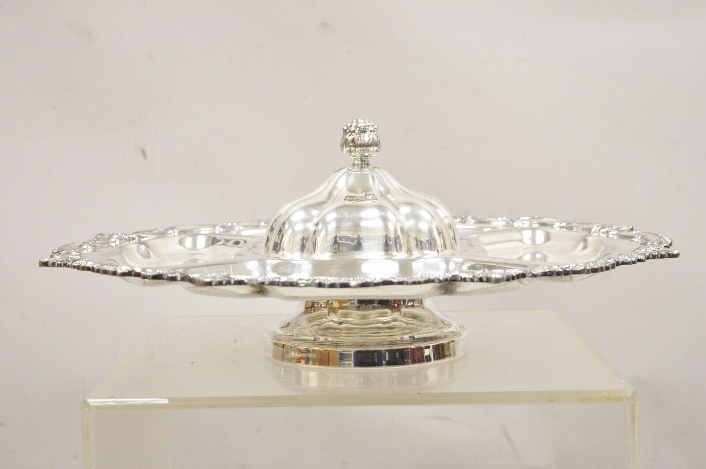 Vtg Victorian Style Silver Plated English Revolving Vegetable Serving Platter