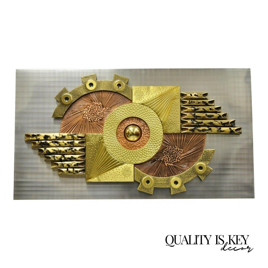 Vintage Stephen Chun Mid Century Brutalist Brass Copper Abstract Wall Art