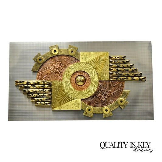 Vintage Stephen Chun Mid Century Brutalist Brass Copper Abstract Wall Art