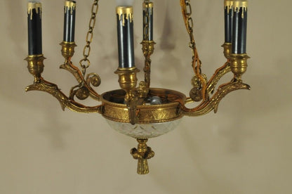 Vintage Brass Crystal Dome French Empire Regency Style Figural Birds Chandelier