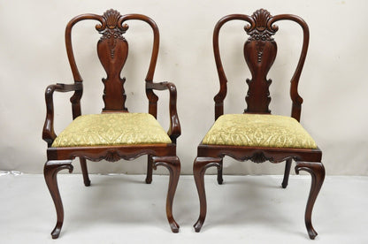 Queen Anne Style Solid Mahogany Carved Fan T-Back Dining Chairs- Set of 12