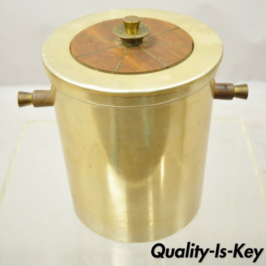 Vtg Georges Briard Mid Century Modern Aluminum Brass Tone Ice Bucket w Handles