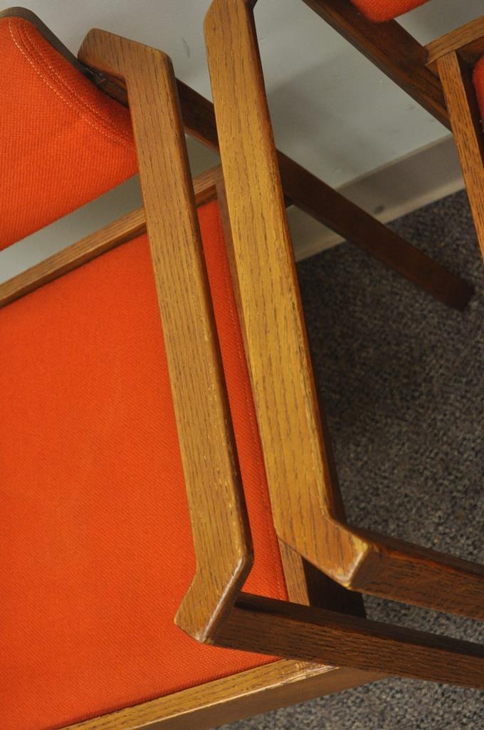 3 Vintage Kimball Mid Century Modern Oak Stacking Dining Arm Chairs Danish Style