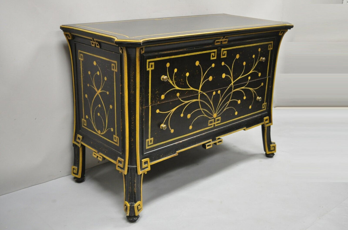 Decorative Crafts Inc Black Ebonized Regency 2 Drawer Commode Dresser Chest