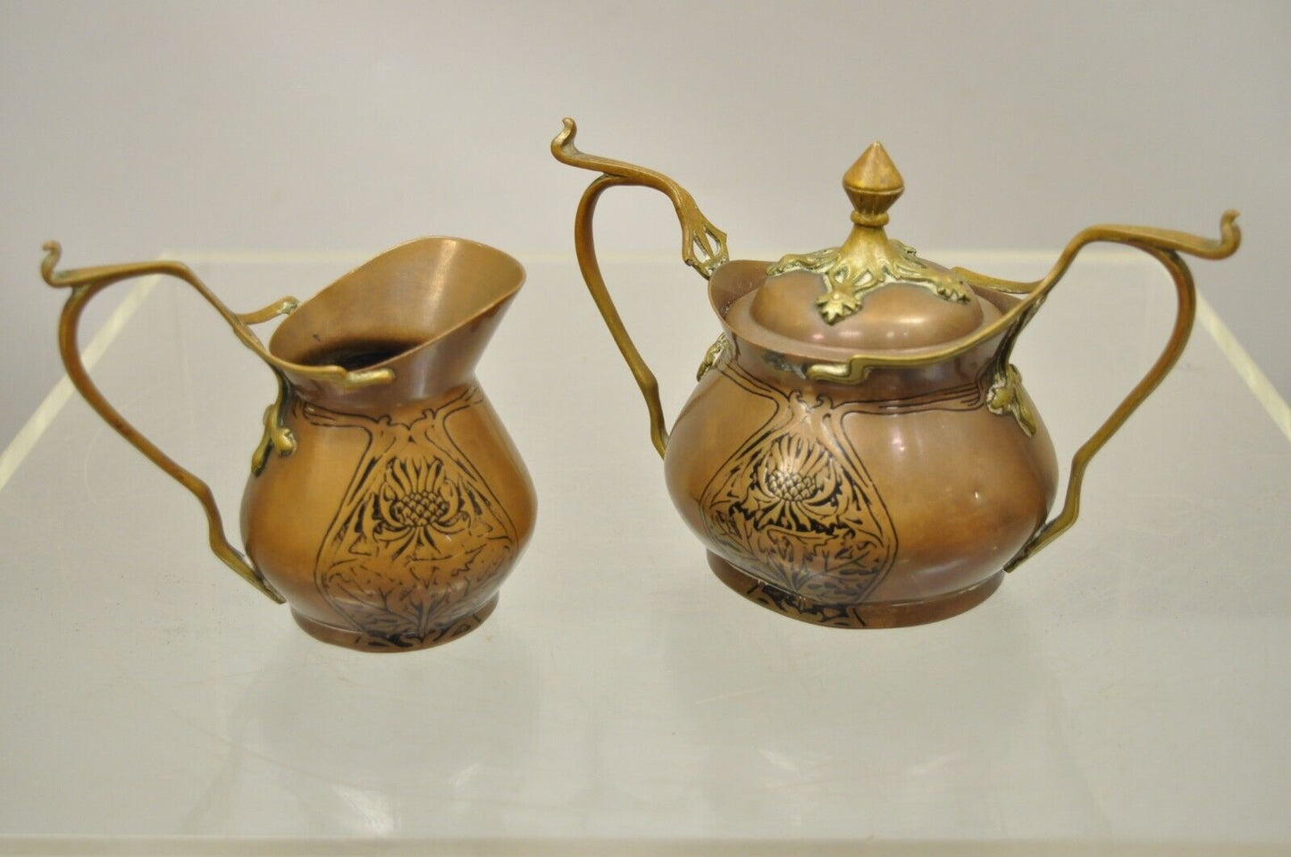 Carl Deffner Copper German Art Nouveau Thistle Tea Set - 4 pc Set