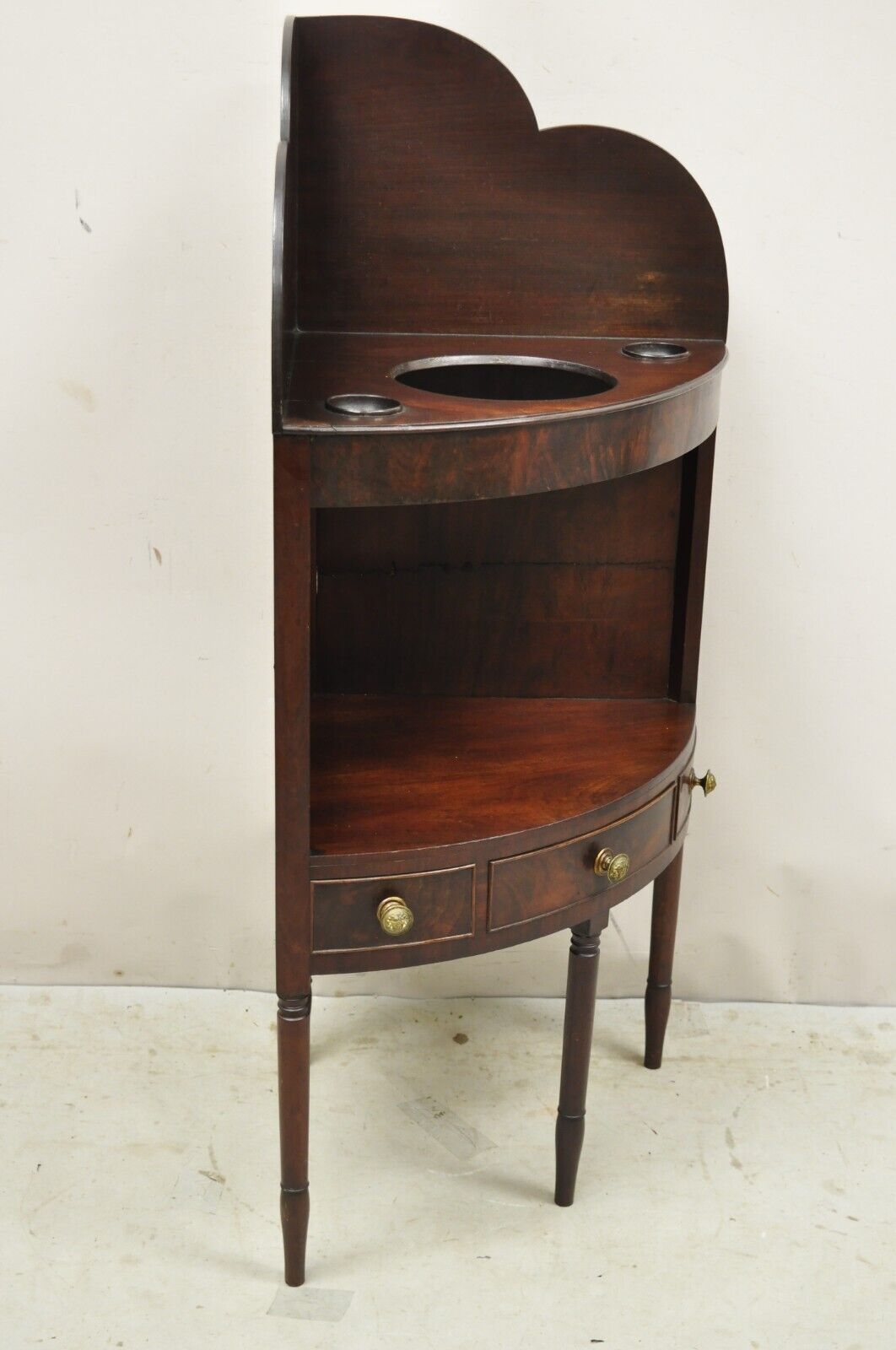 Antique Georgian Mahogany Corner Washstand Side Table with Drawer