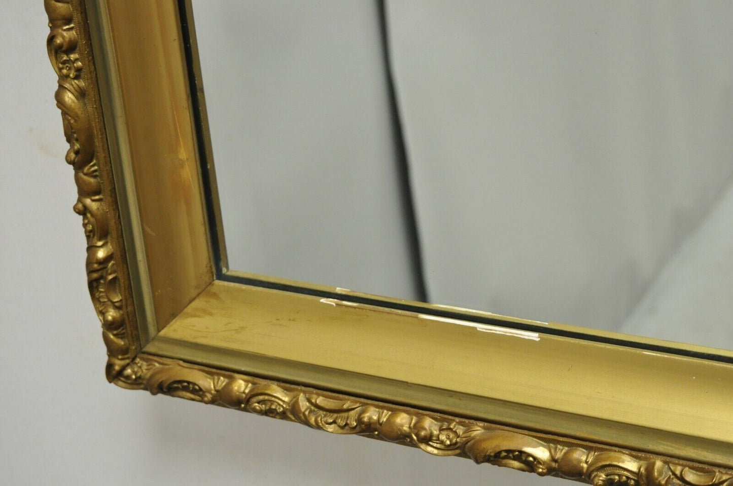 Antique Gold Giltwood Gesso 30" French Victorian Deep Frame Wall Mirror