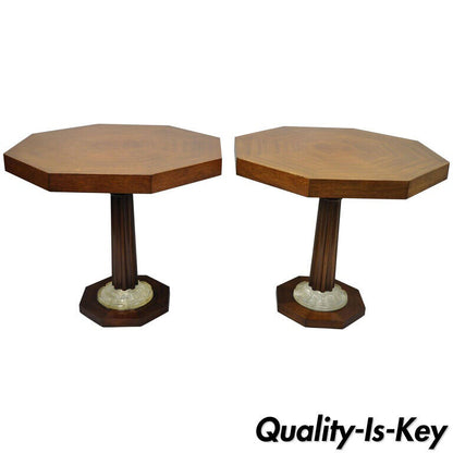 Pair of Art Deco Octagonal Mahogany & Lucite Pedestal Side Tables Grosfeld House