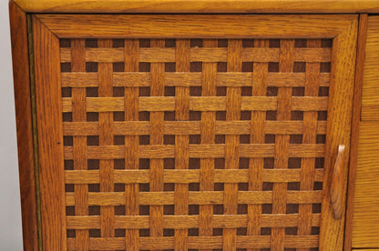 Lane Perception Mid Century Modern Oak Wood Lattice Long Dresser Credenza