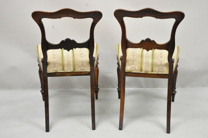 Victorian Art Nouveau Transitional Rosewood Carved Parlor Side Chairs - a Pair