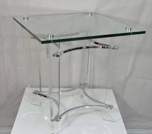 MCM Lucite Chrome Glass Square Sculptural Side Table after Charles Hollis Jones