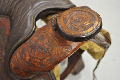 Vintage ML Leddy's Brown Tooled Leather Western Show Horse Saddle