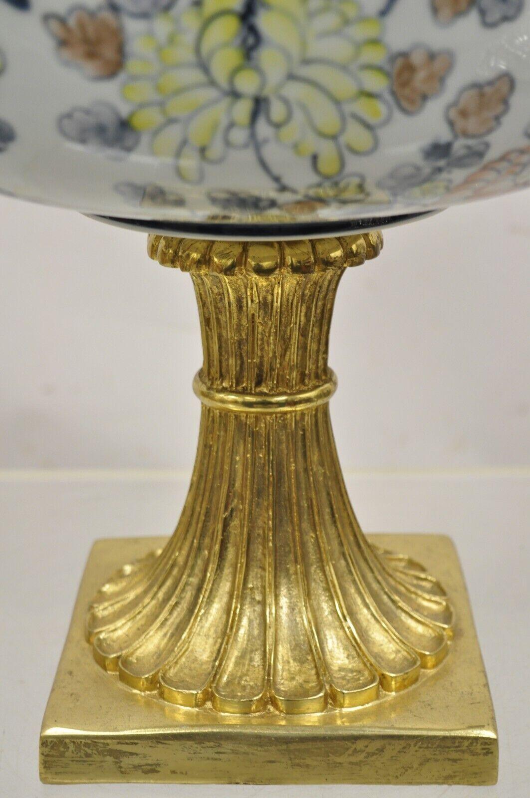 Maitland Smith Porcelain Brass Bronze Pedestal Fruit Bowl Jardiniere Centerpiece