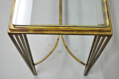 Italian Modern Gold Gilt Heavy Iron Base Glass Top 56" Console Sofa Hall Table