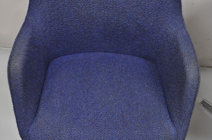 Vintage Mid Century Modern Blue Upholstered Chrome Swivel Base Club Chair - Pair