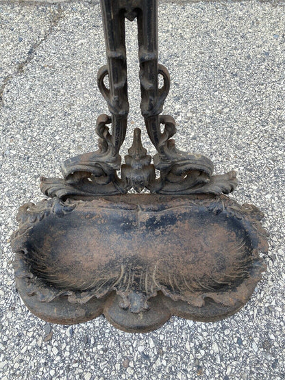 19th C. Antique Victorian Cast Iron Rococo Hall Tree Coat Hook Umbrella Stand