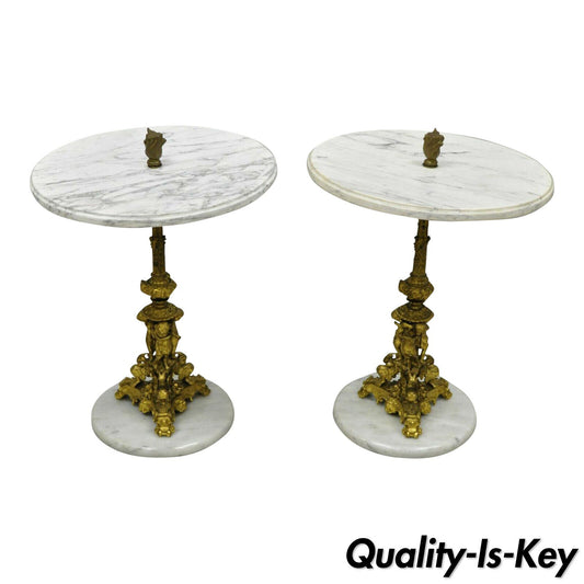 Pair of Antique Small Bronze and Marble Figural Italian Renaissance Side Tables