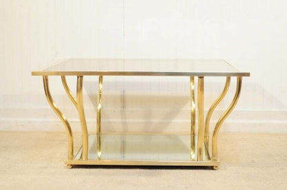 Italian Modern Brass and Glass Hollywood Regency Sculptural 2 Tier Coffee Table