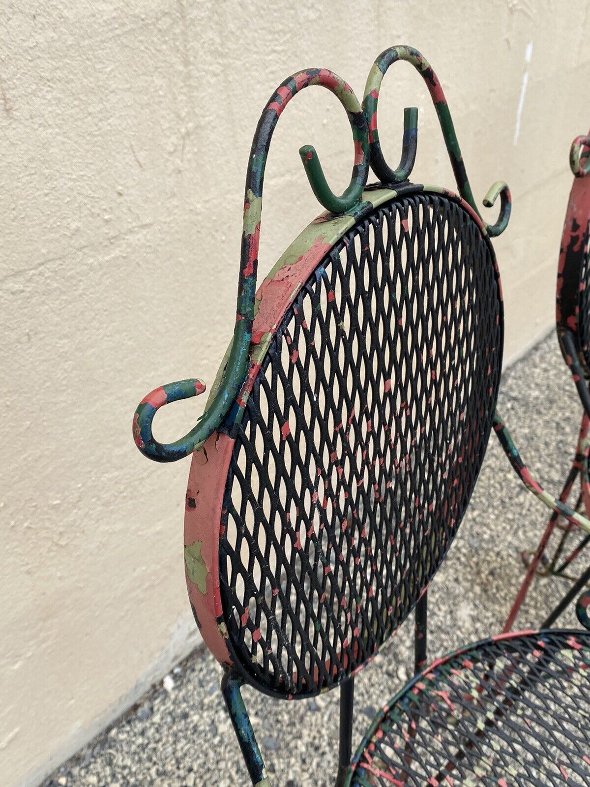 Vintage Victorian Style Small Wrought Iron Camo Paint Garden Patio Chairs Set 4