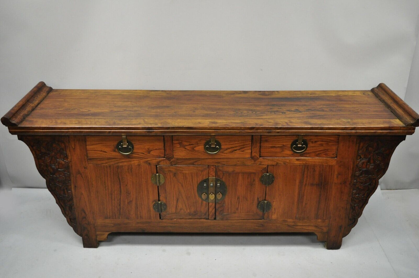 Antique Carved Hardwood Chinese Altar Console Table Sideboard Buffet Cabinet