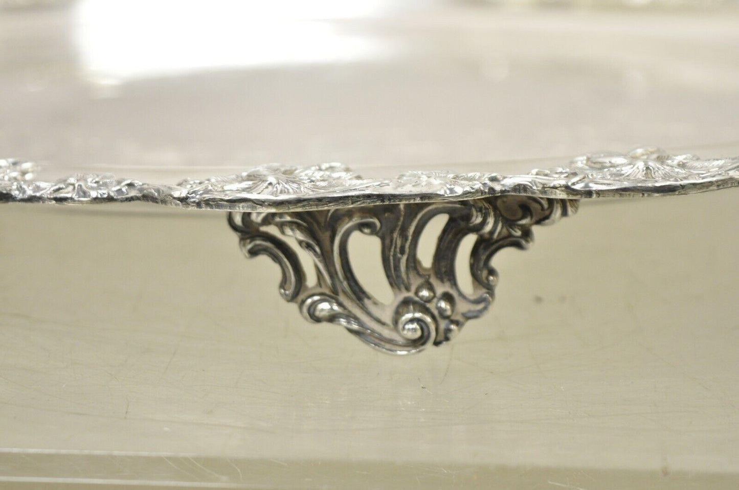 Vintage English Sheffield Silver Plated Oval Maple Leaf Serving Platter Tray