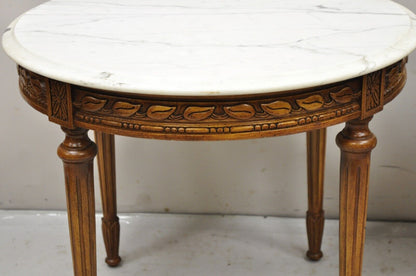 Vintage Italian Provincial Louis XVI Style Round Marble Top Side Tables - a Pair