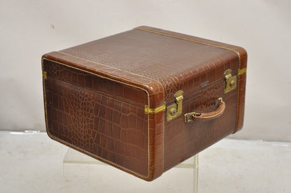 Coronet Spelrein Brown Top Grain Cowhide Leather Croc Print Suitcase Hat Trunk