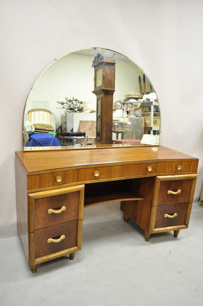 Joerns Bros Art Deco Mid Century Burl Walnut Vanity Table with Mirror