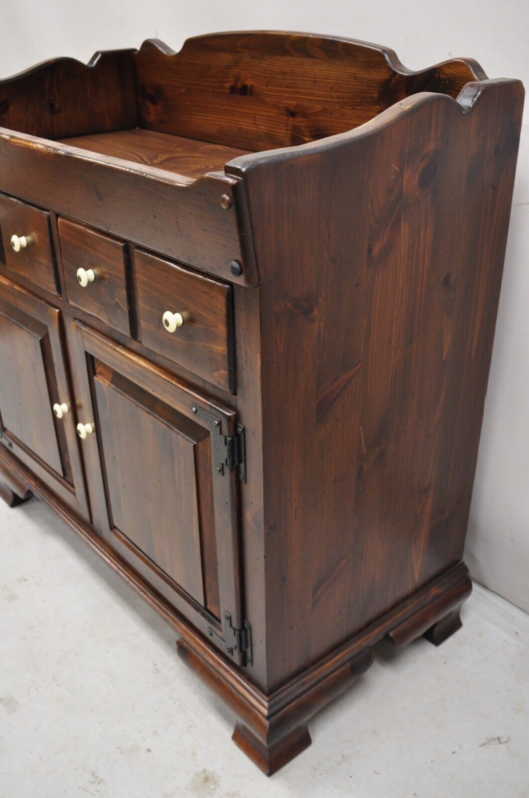 Ethan Allen Old Tavern Antiqued Pine Wood Drysink Cupboard Buffet Cabinet