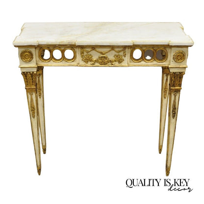 Vintage Italian Neoclassical Style Marble Top Cream and Gold Gilt Console Table