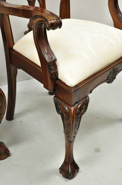 English Chippendale Style Carved Mahogany Ball & Claw Dining Chairs - Set of 8