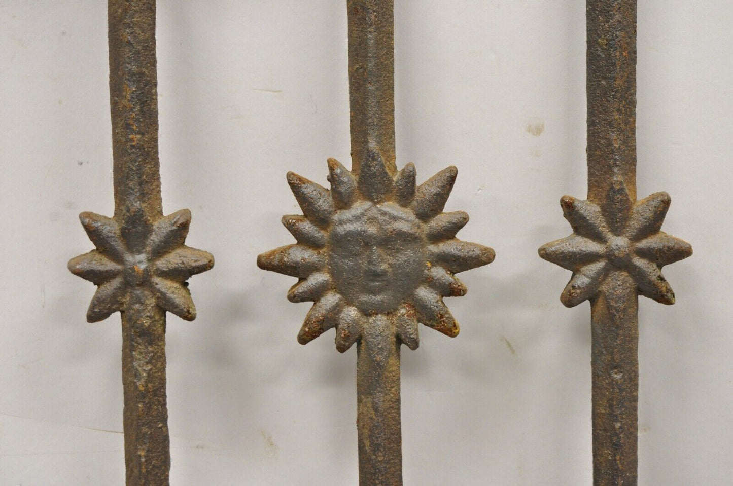 Antique Cast Iron Victorian Greek Key Sun Face Garden Fence Gate Decor - Each