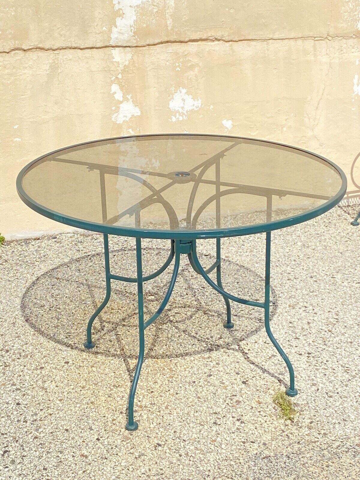 Vintage Woodard Wrought Iron Green Spring Bouncy Patio Dining Set - Set of 5