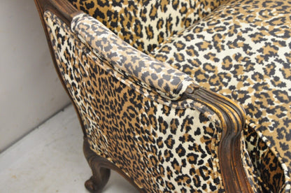 French Country Louis XV Style Cheetah Upholstered Bergere Club Lounge Chair